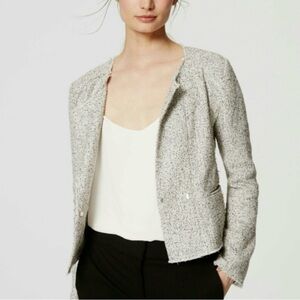 Ann Taylor LOFT White/Black Tweed Fringe Edge Blazer, Sz 6